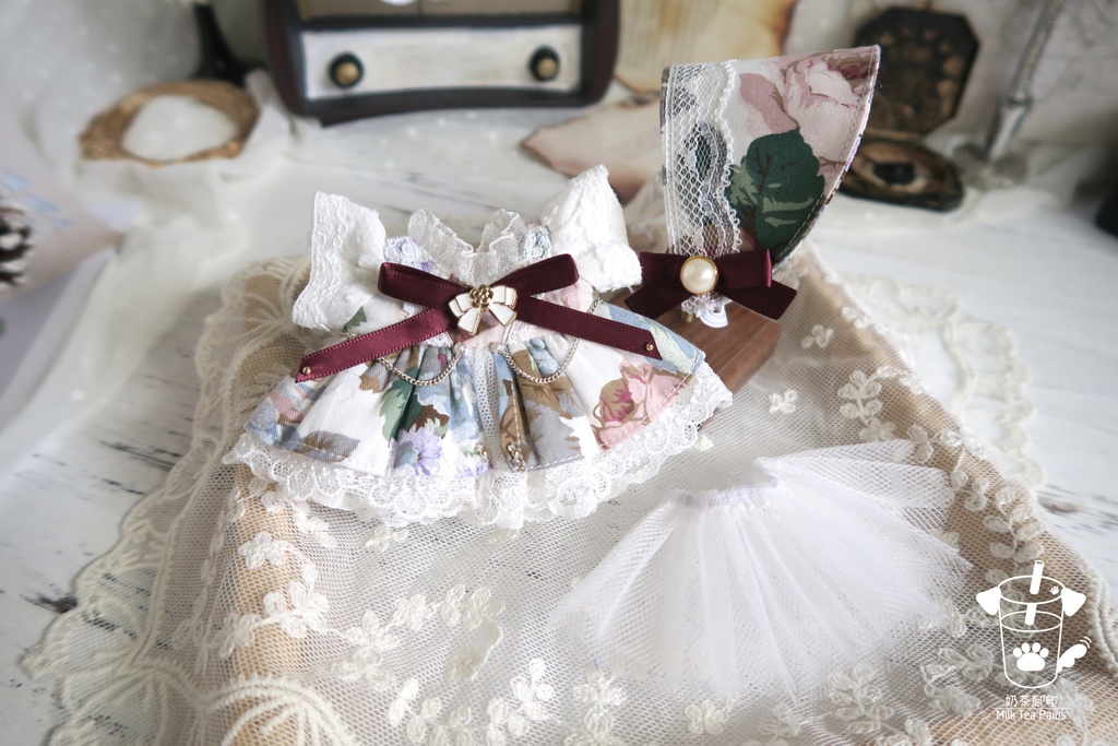 【10cmぬいぐるみ・ぬい服】Charlotte's Reverie・クラシックお花ワンピースセット(2色)