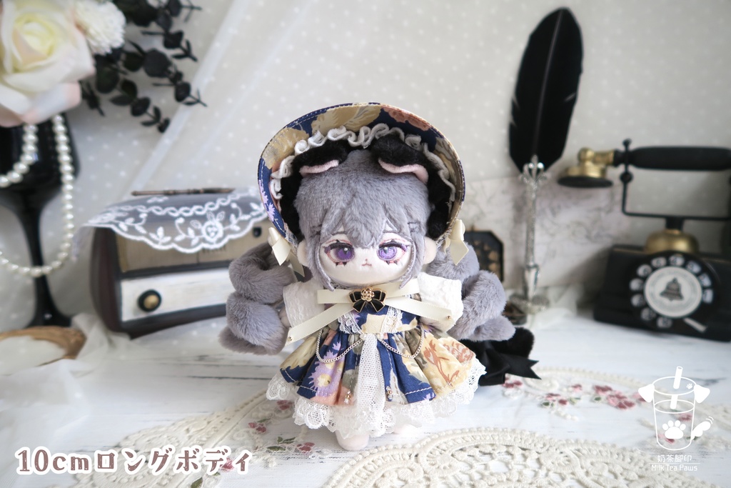 【10cmぬいぐるみ・ぬい服】Charlotte's Reverie・クラシックお花ワンピースセット(2色)