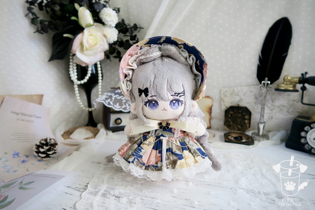 【15cmぬいぐるみ・ぬい服】Charlotte's Reverie・クラシックお花ワンピースセット(2色)