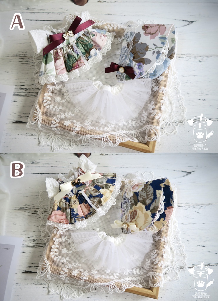 【15cmぬいぐるみ・ぬい服】Charlotte's Reverie・クラシックお花ワンピースセット（２色）
