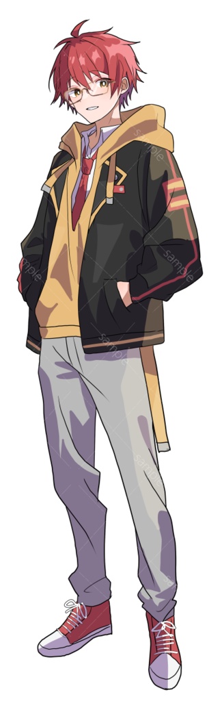 立ち絵素材 赤髪/眼鏡/ブレザー/パーカー/ネクタイ
