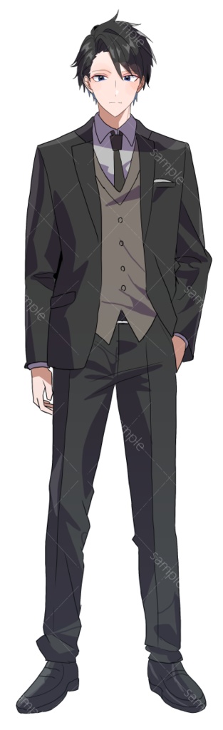 立ち絵素材 黒髪/眼鏡/スーツ/セーター/ネクタイ/刑事