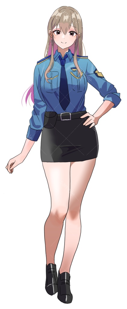 立ち絵素材 金髪/サングラス/眼鏡/警察官/婦警/ピアス/ロングヘア/刑事
