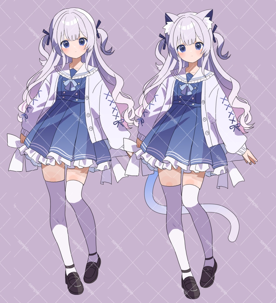 手描き イラスト / オリジナル / 青リボンのねこさん / 下着 / A4