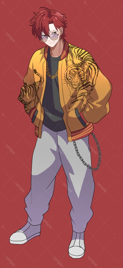 立ち絵素材 赤髪/スカジャン/サングラス/ヤンキー/不良/黄色目