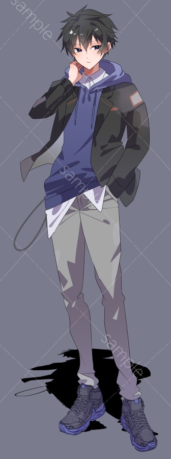 立ち絵素材 ブレザー/パーカー/黒髪/青目/スニーカー