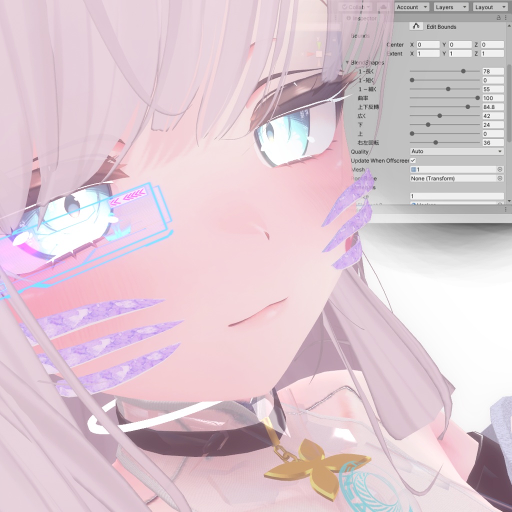 自由変形、サイバー風のケモノひげ