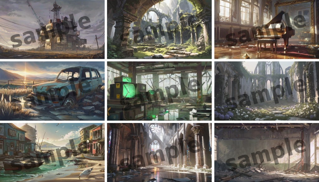 崩壊ノ残響 ― 廃墟背景素材 120 枚パック/TRPG/ココフォリア/パワーポイント資料などに使える!