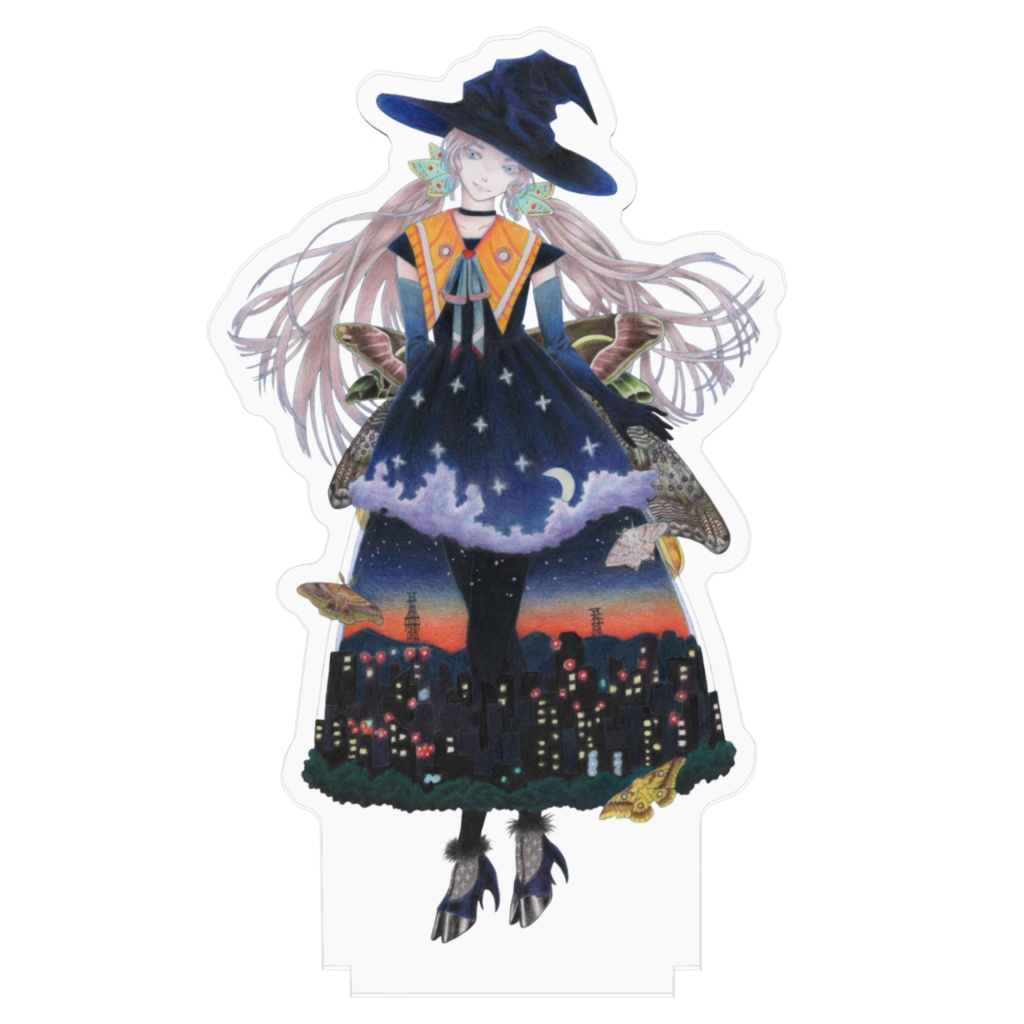街灯りと夜の魔女のアクリルフィギュア