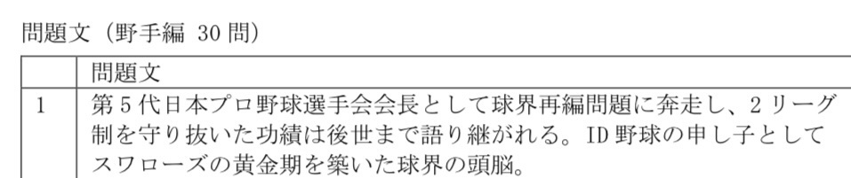 野球選手名鑑クイズ『Baseball Player Directory Quiz』(BPDQ)