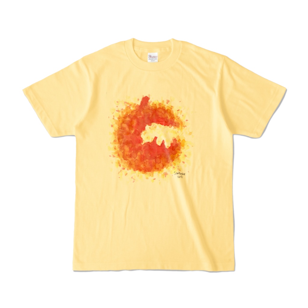 つきねこ1 シリーズイラストTシャツ ライトイエロー