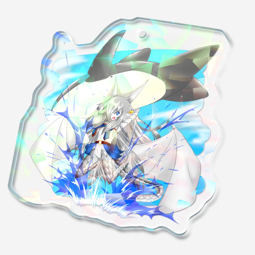 オリキャラキーホルダー【夏の水しぶきと銀の竜人】