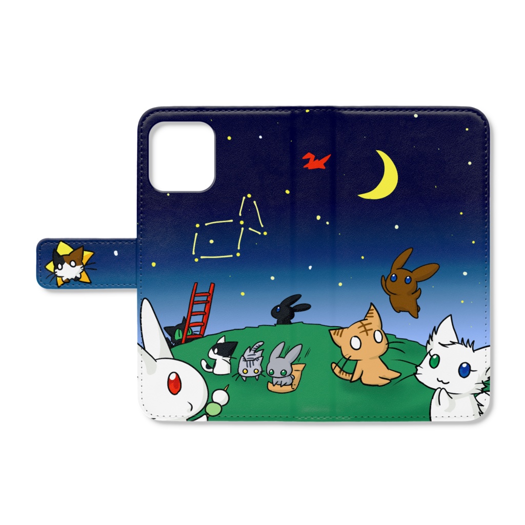 ねこうさiPhoneケース 天体観測（黒）