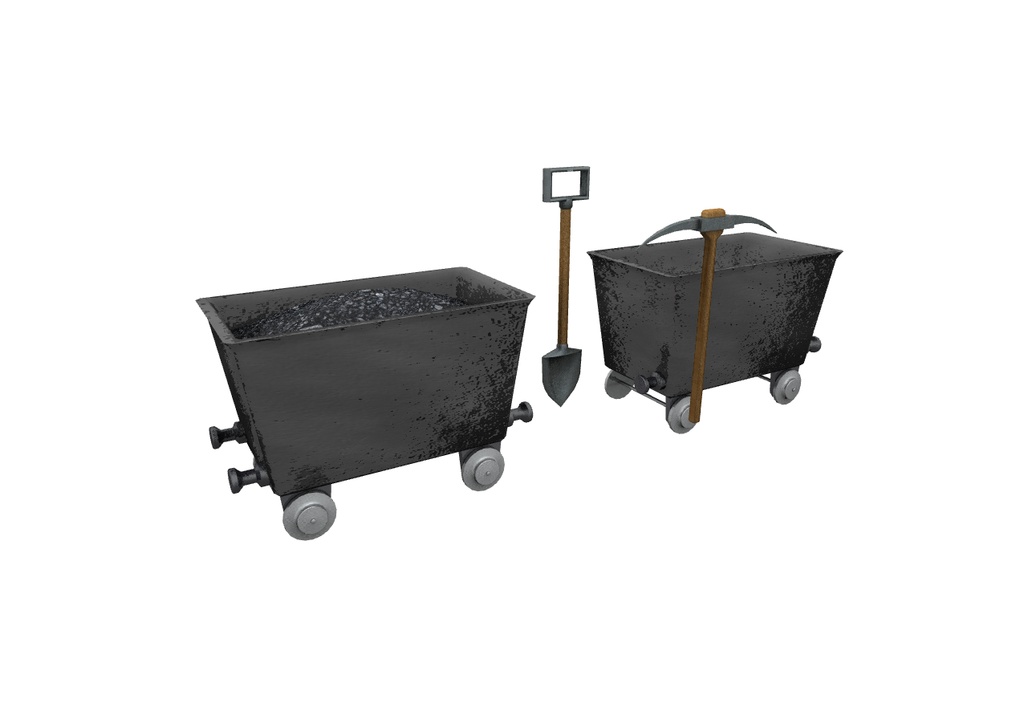 FBX トロッコ。炭鉱セット。ピッケルとシャベル