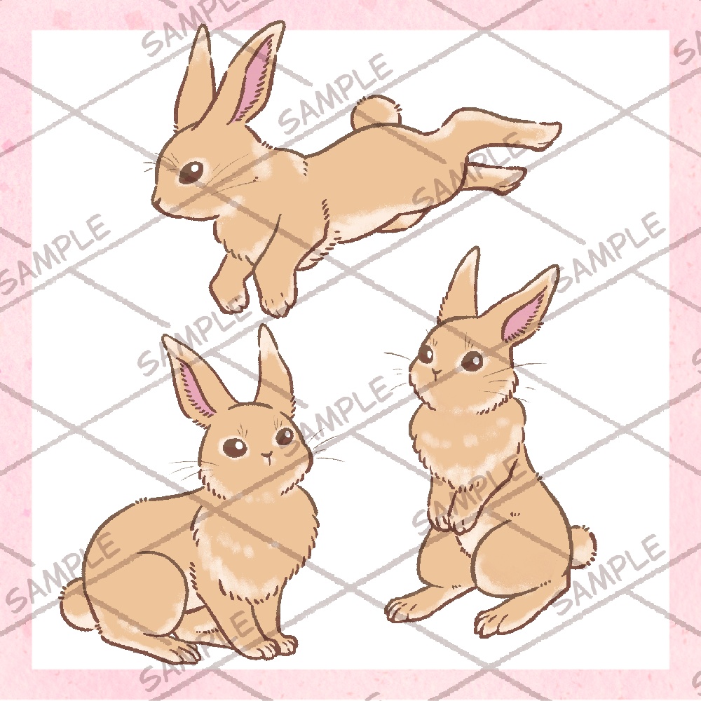 ウサギ素材 3ポーズセット【透過PNG】