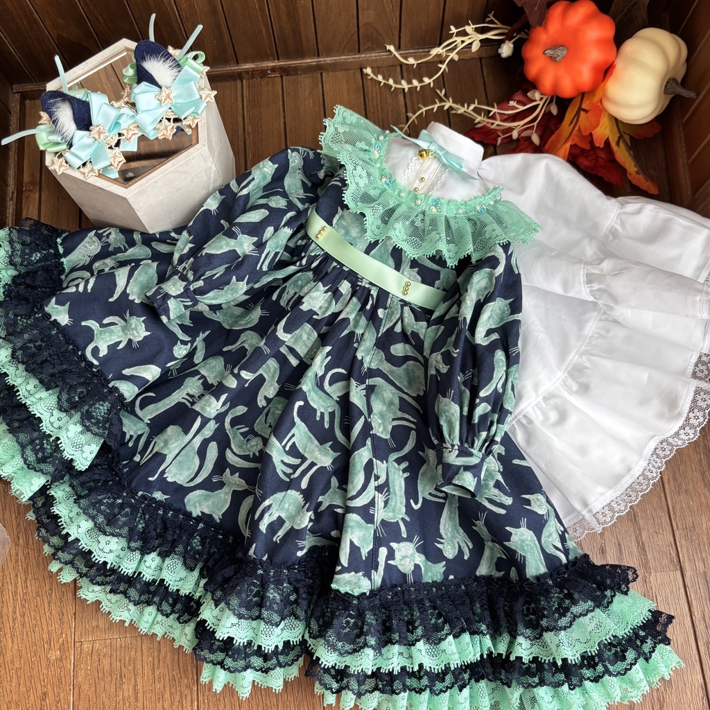 【SDサイズ】猫のワンピース〈緑〉