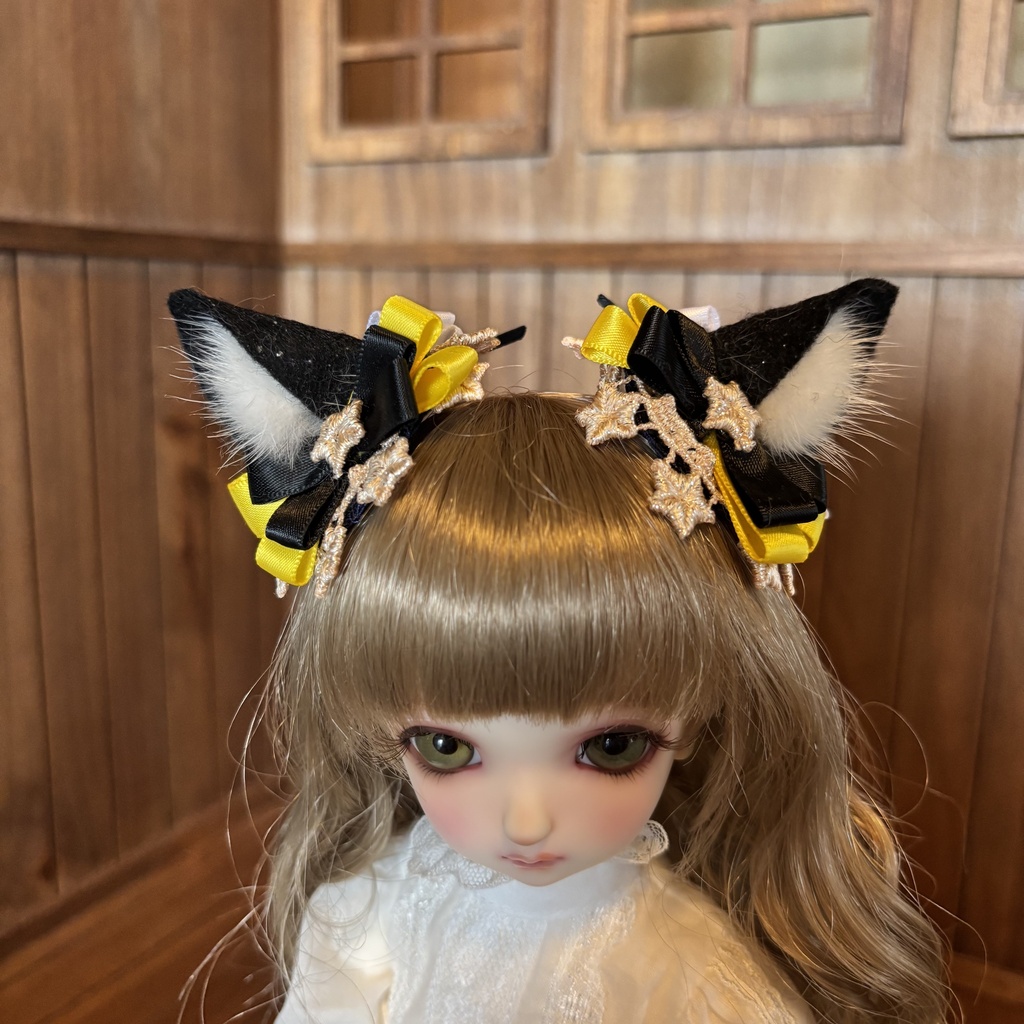 猫耳ヘアアクセサリー〈黒×黄色〉