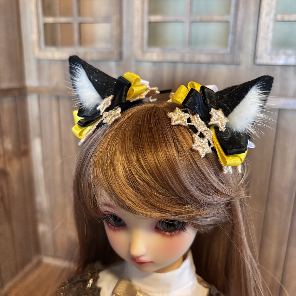 猫耳ヘアアクセサリー〈黒×黄色〉