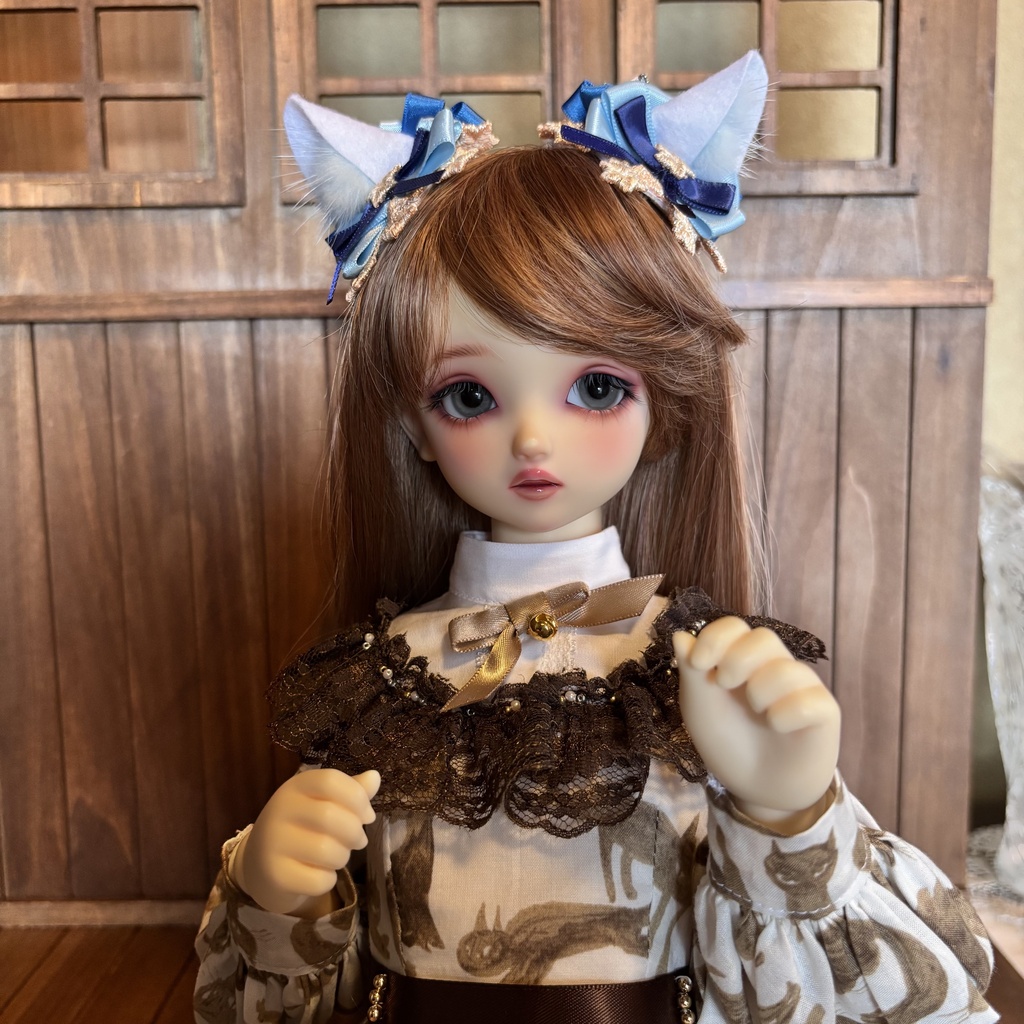 猫耳ヘアアクセサリー〈白×水色〉