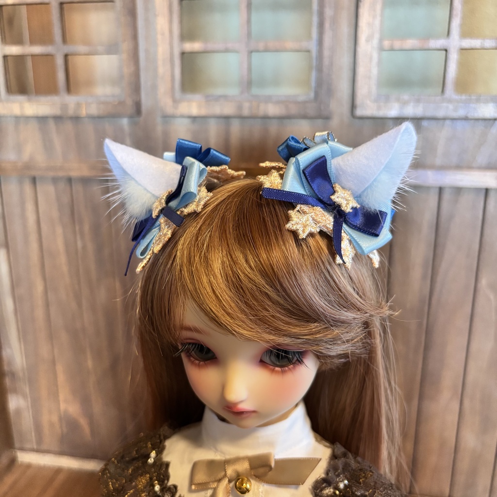 猫耳ヘアアクセサリー〈白×水色〉