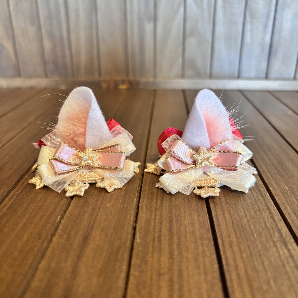猫耳ヘアアクセサリー〈白×ピンク〉