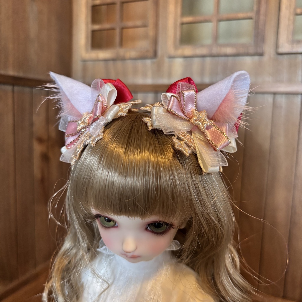 猫耳ヘアアクセサリー〈白×ピンク〉