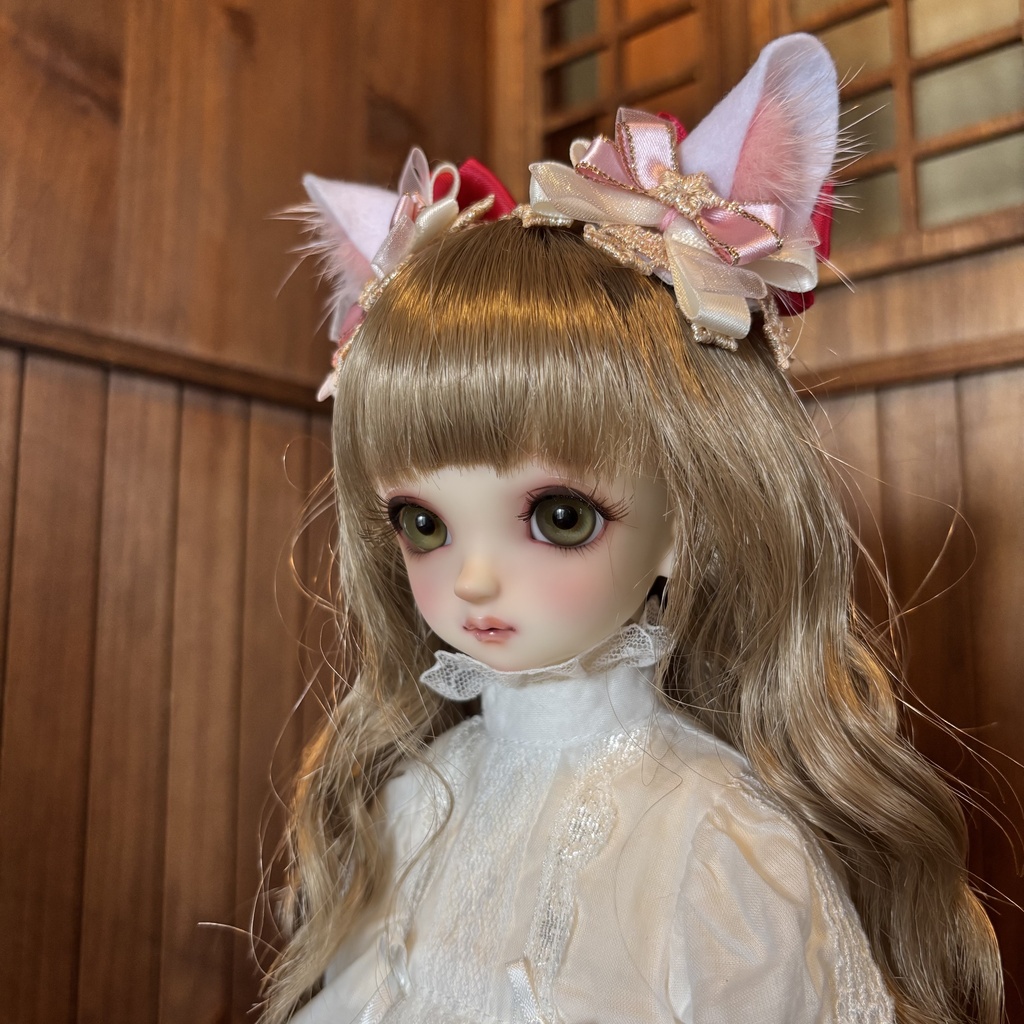 猫耳ヘアアクセサリー〈白×ピンク〉