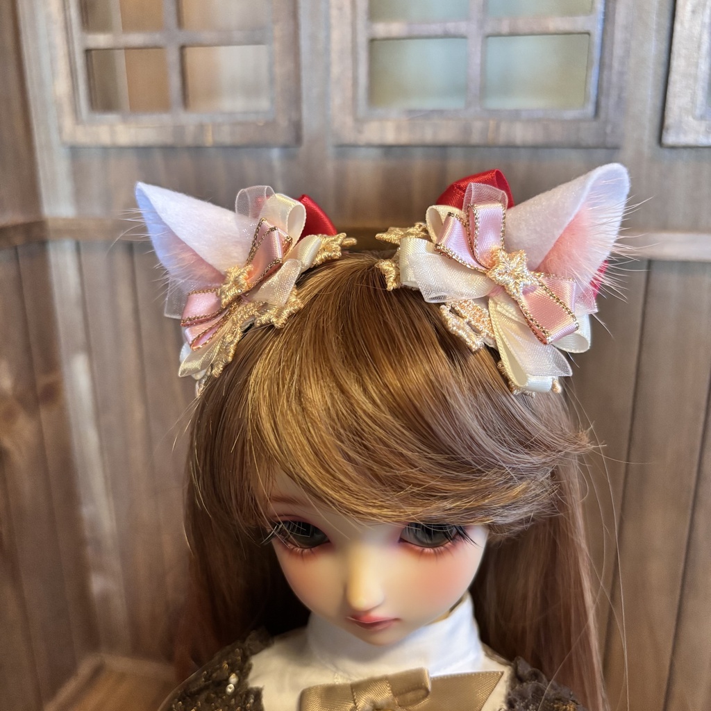 猫耳ヘアアクセサリー〈白×ピンク〉