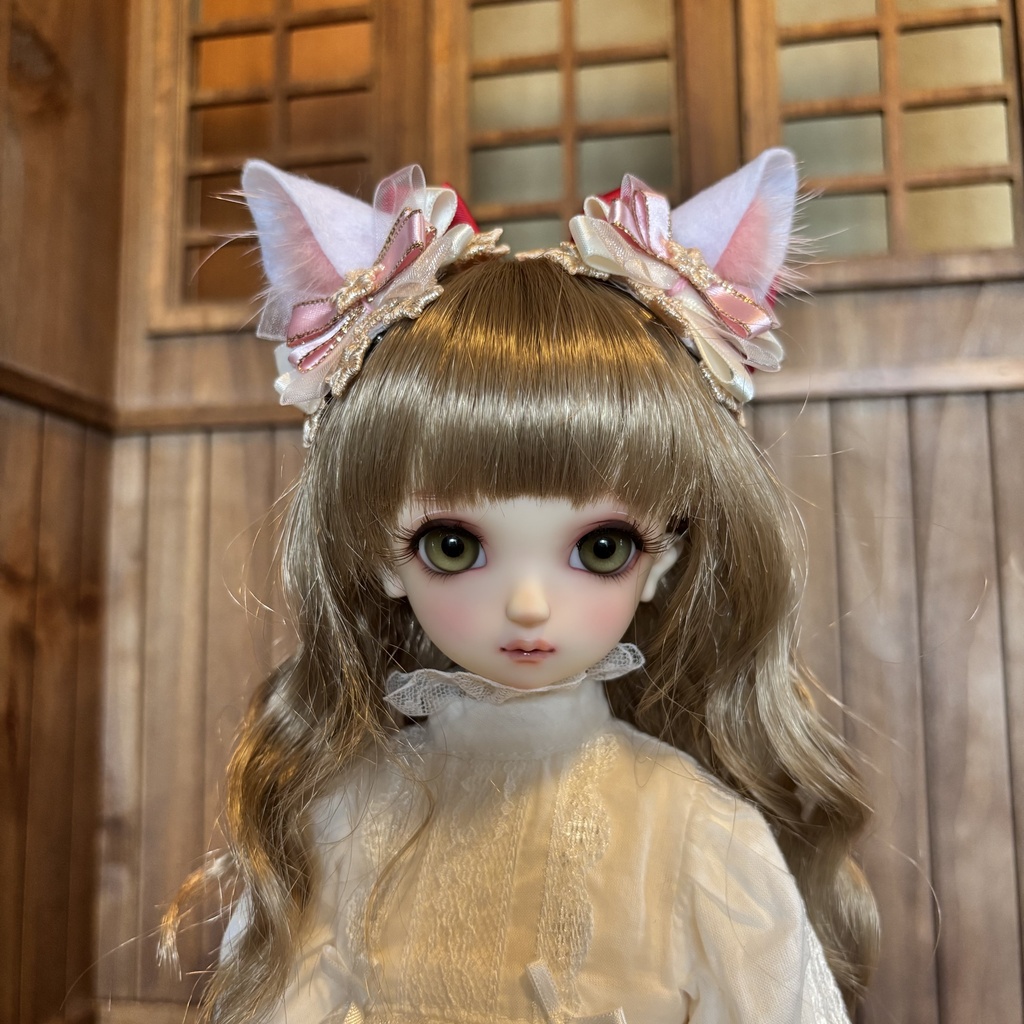 猫耳ヘアアクセサリー〈白×ピンク〉
