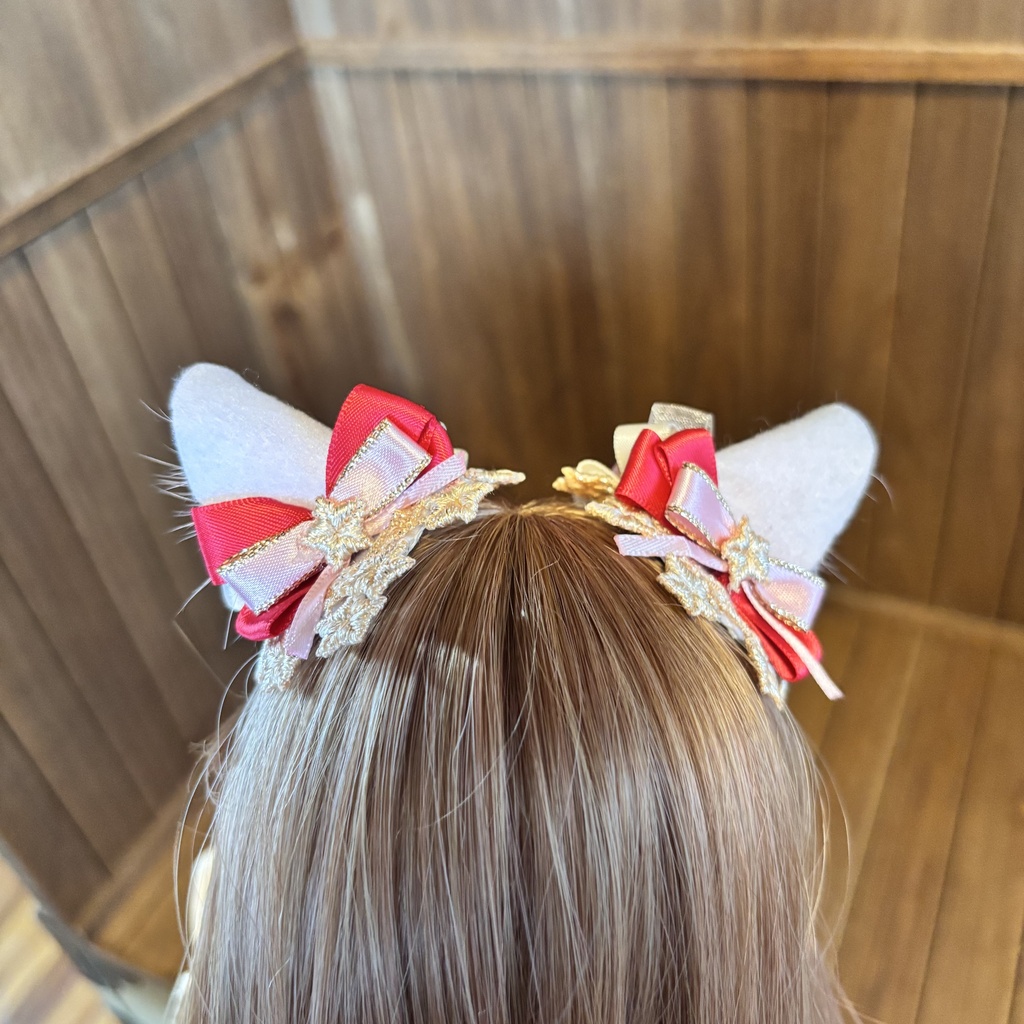 猫耳ヘアアクセサリー〈白×ピンク〉
