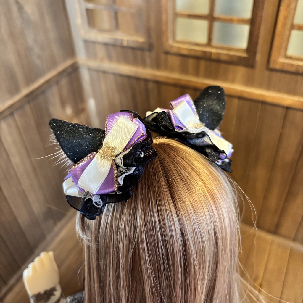 猫耳ヘアアクセサリー〈黒×紫〉