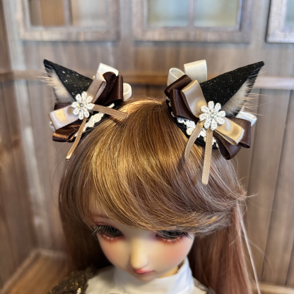 猫耳ヘアアクセサリー〈黒×茶色〉