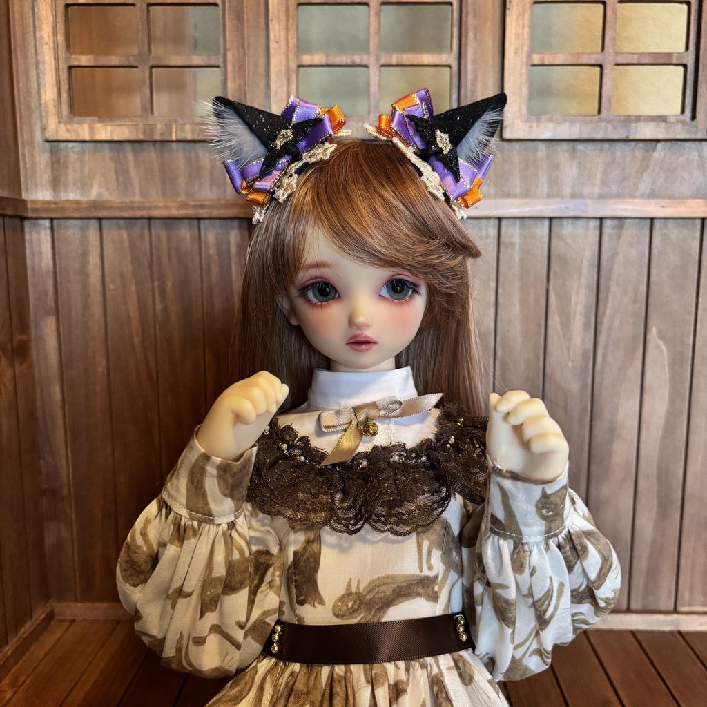 猫耳ヘアアクセサリー〈黒×ハロウィンカラー〉
