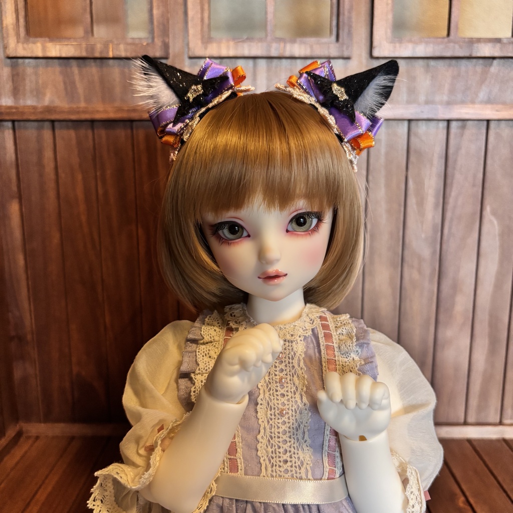 猫耳ヘアアクセサリー〈黒×ハロウィンカラー〉