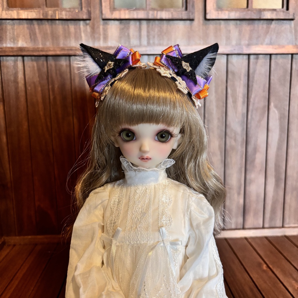 猫耳ヘアアクセサリー〈黒×ハロウィンカラー〉