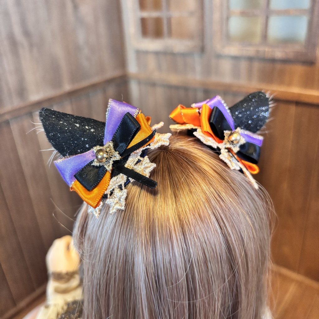 猫耳ヘアアクセサリー〈黒×ハロウィンカラー〉