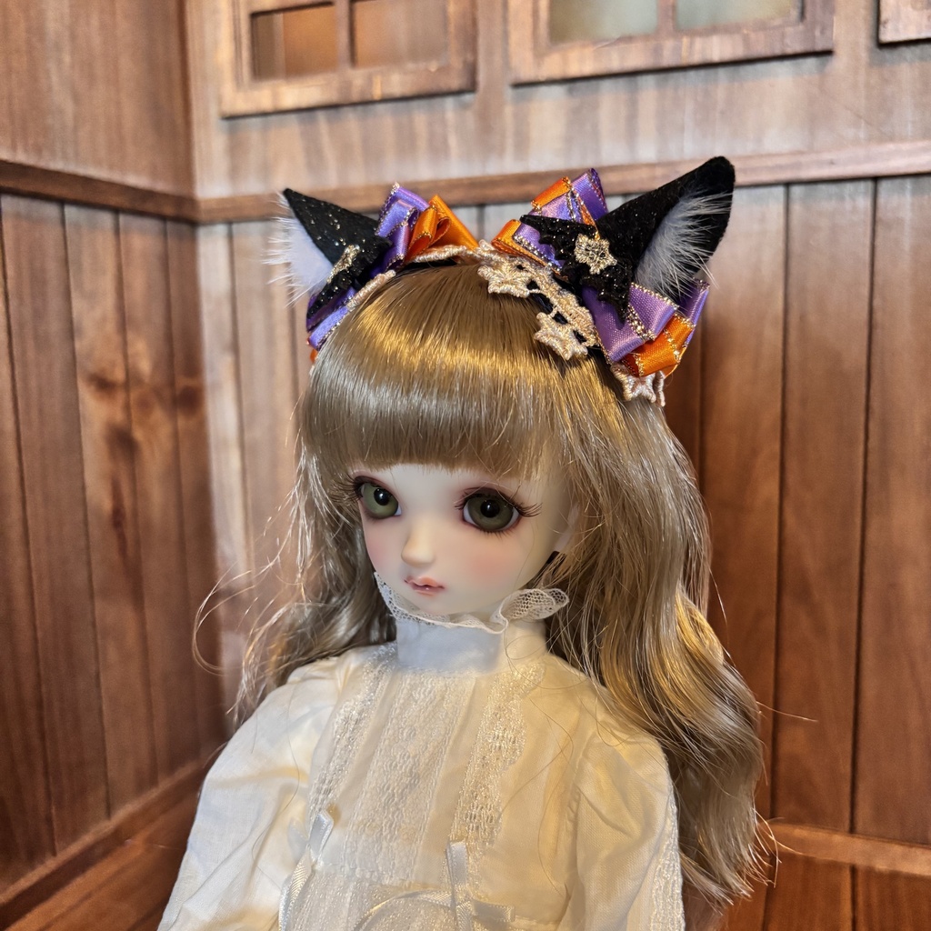 猫耳ヘアアクセサリー〈黒×ハロウィンカラー〉