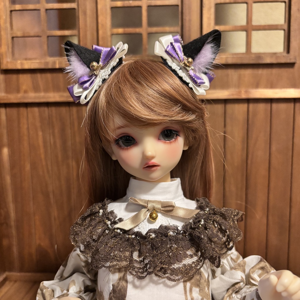 猫耳ヘアアクセサリー〈黒×紫〉花モチーフ
