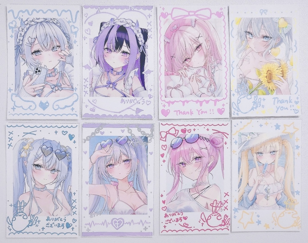 手描きチェキ風カード 8枚セット