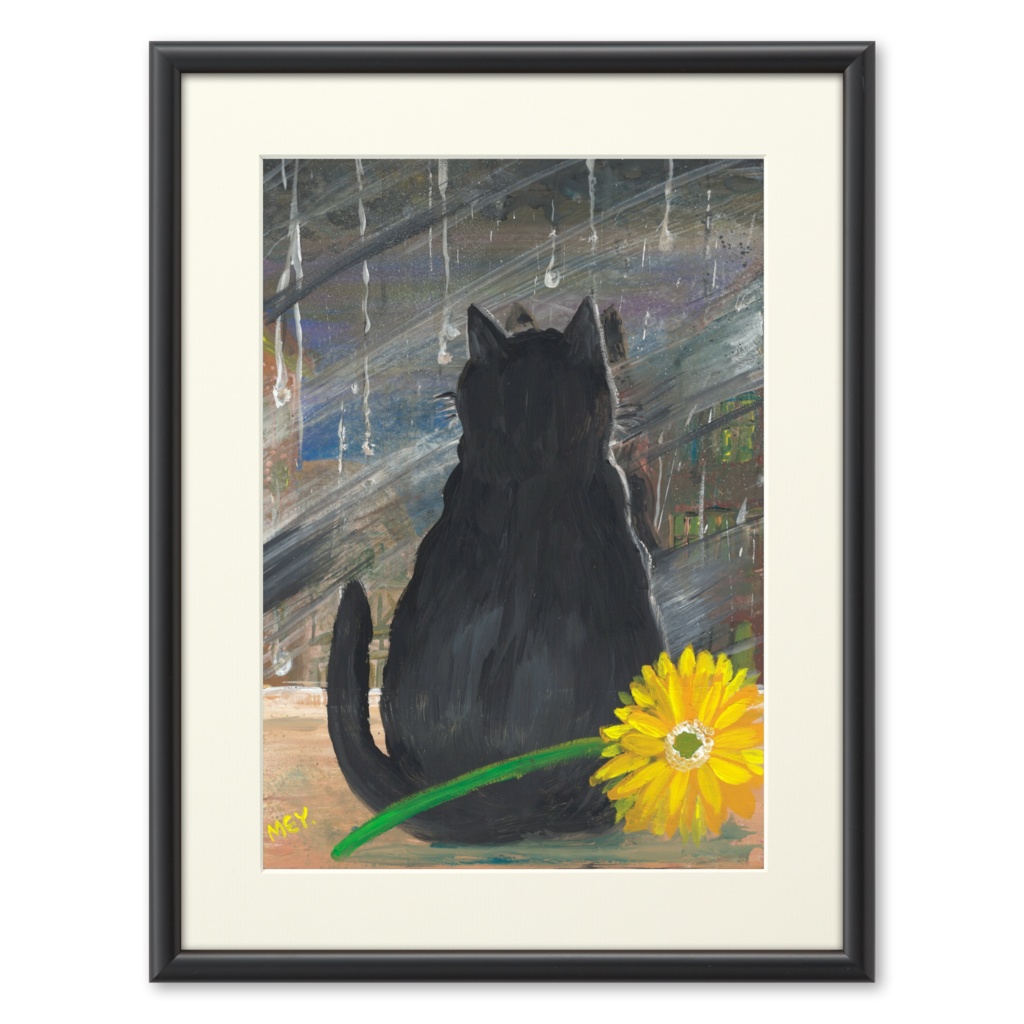 雨の街を見てる猫