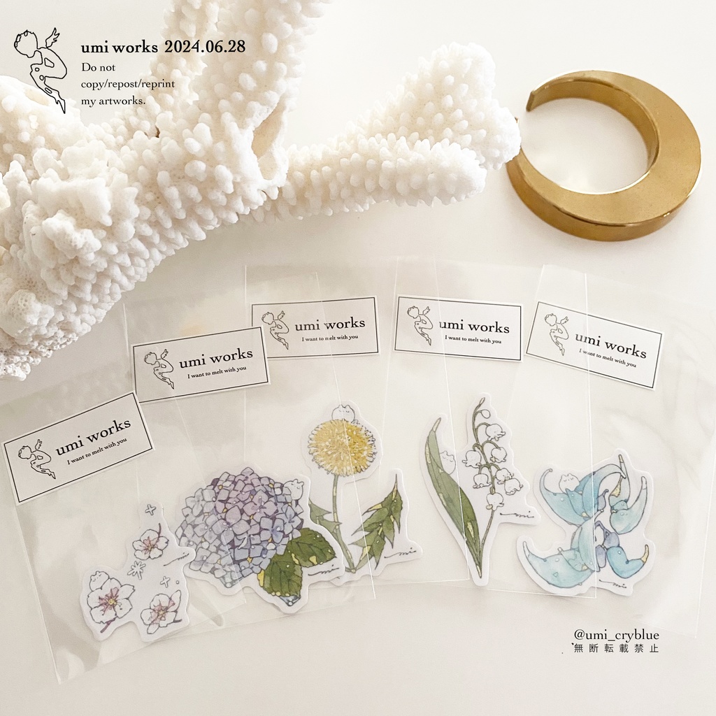 【在庫6点のみ】clear sticker 5set［花たち#03］