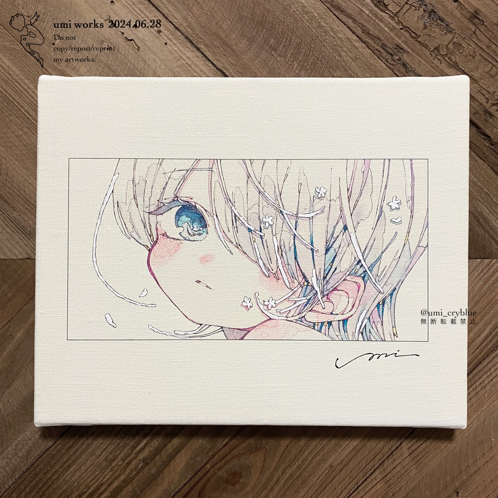 ⚠︎2025夏までの販売【準新作｜在庫約10点のみ】Canvas print [海を秘める] (直筆サイン+ホワイト加筆+箱あり)