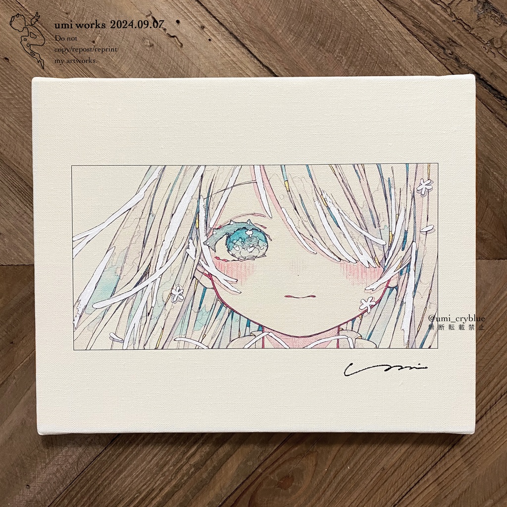 【準新作｜在庫約10点のみ】Canvas print [水面を秘める] (直筆サイン+ホワイト加筆+箱あり)