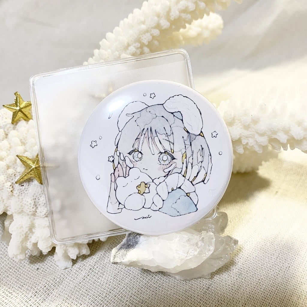 【準新作｜在庫2点のみ】巾着つき手鏡［しろい獣とちいさな星］