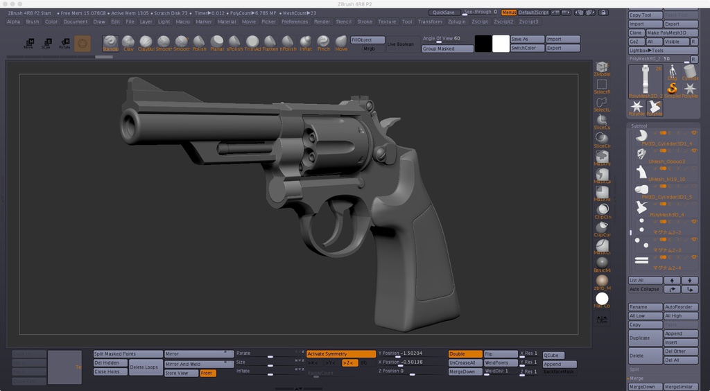 S&W M19リボルバー（Zbrush / ,ZTLデータ）