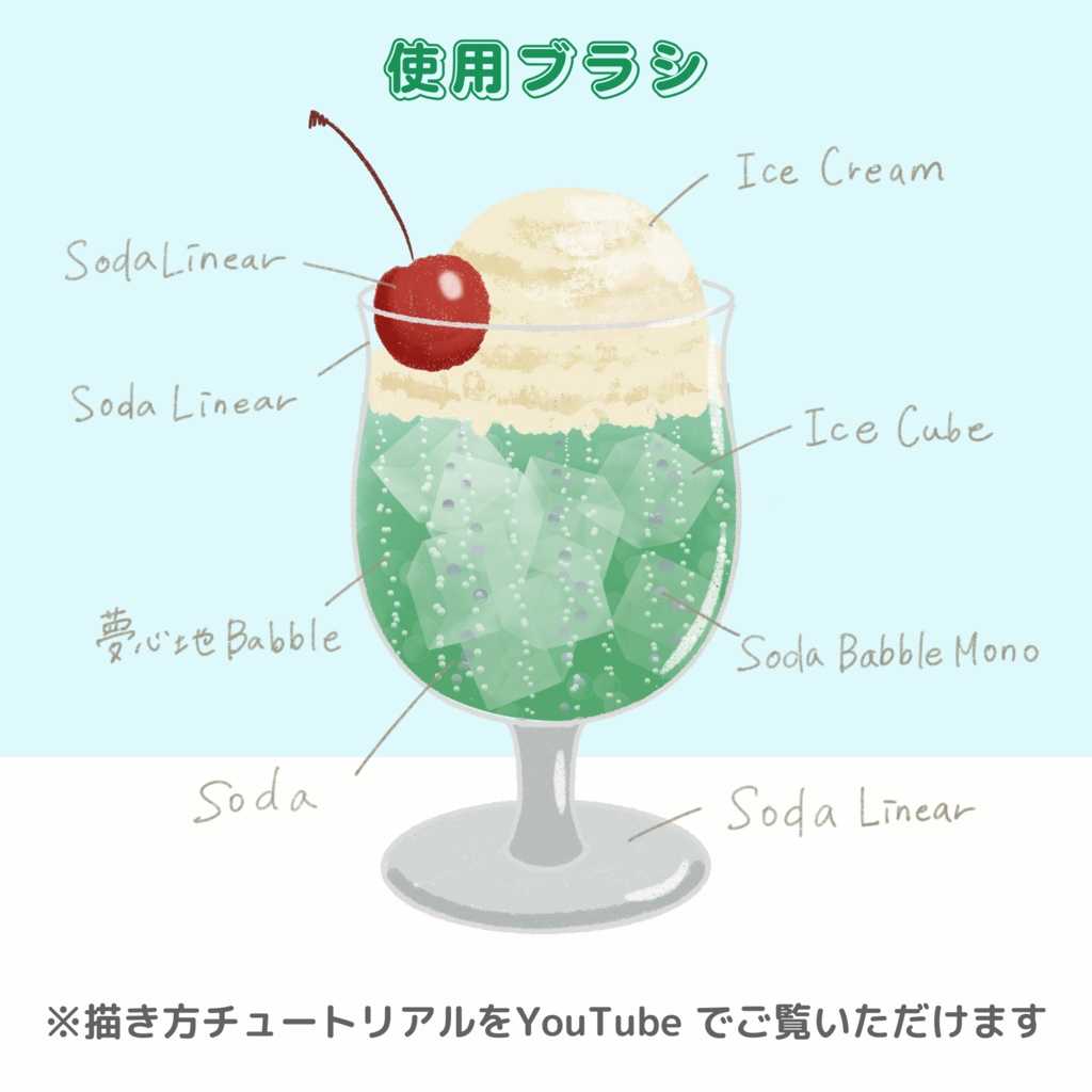 【Procreate】クリームソーダが描けるブラシ8種セット
