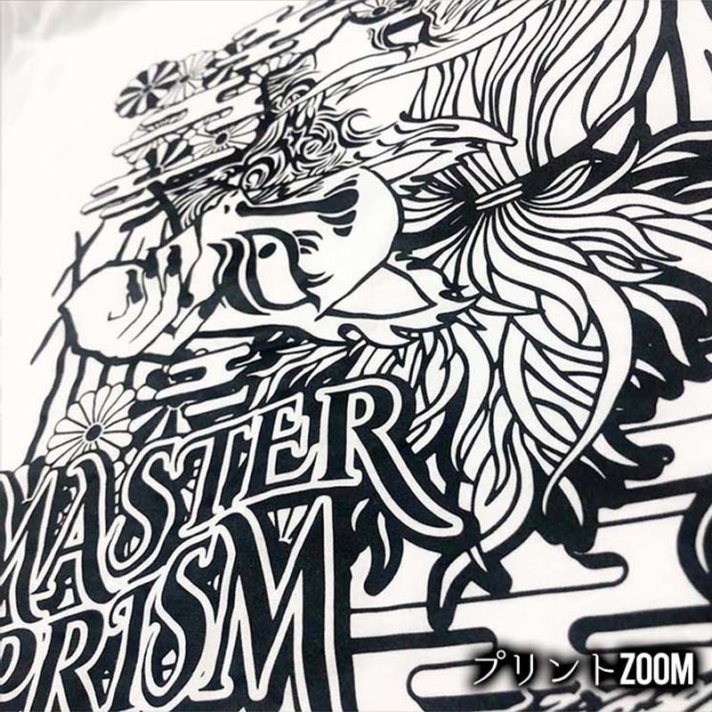 ★セール対象★ 送料無料 MASTER PRISM マスタープリズム KON×KON×KON コン×コン×コン 和柄 和風 プリントTシャツ 白 ホワイト ロンT ロングTシャツ トップス ビッグサイズ ビッグシルエット 大きめ ゆったり XL おしゃれ かわいい 狐 キツネ 狐面 タトゥー 刺青 サブカル 個性 オリジナル ブランド