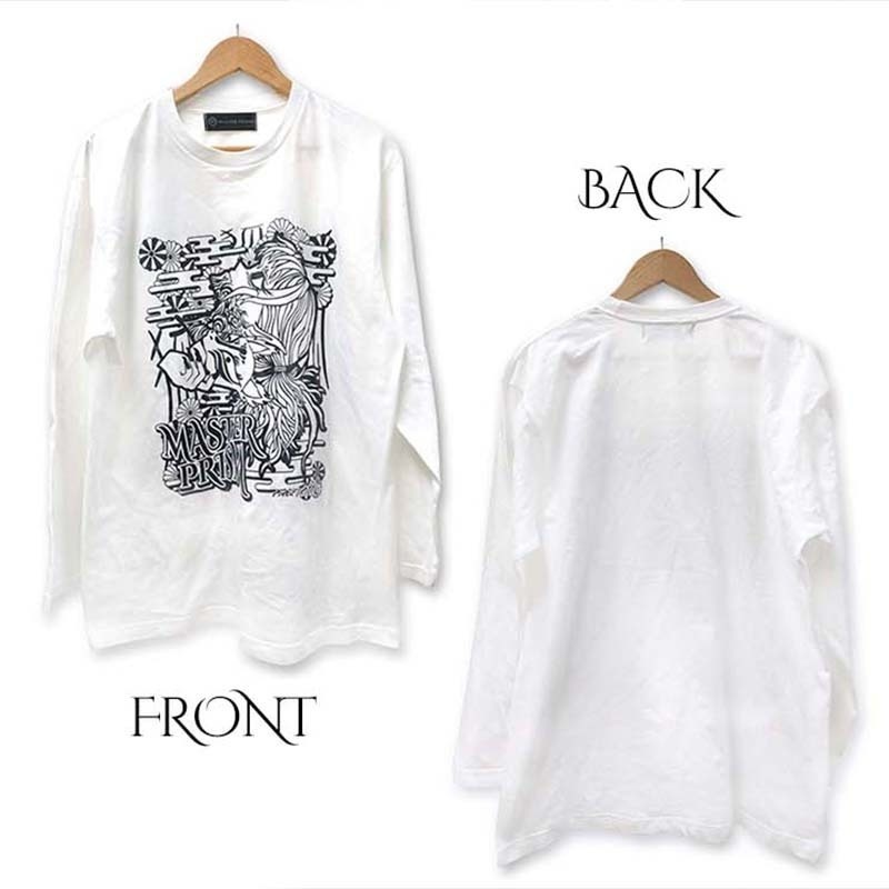★セール対象★ 送料無料 MASTER PRISM マスタープリズム KON×KON×KON コン×コン×コン 和柄 和風 プリントTシャツ 白 ホワイト ロンT ロングTシャツ トップス ビッグサイズ ビッグシルエット 大きめ ゆったり XL おしゃれ かわいい 狐 キツネ 狐面 タトゥー 刺青 サブカル 個性 オリジナル ブランド