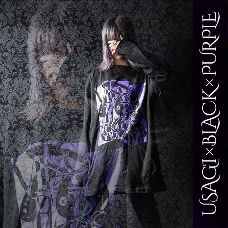 ★セール対象★ 送料無料 MASTER PRISM マスタープリズム USAGI×BLACK×PURPLE ウサギ×ブラック×パープル 黒 ブラック ロンT ロングTシャツ トップス ビッグサイズ ビッグシルエット 大きめ ゆったり XL おしゃれ かわいい 兎 ウサギ オリジナル ブランド