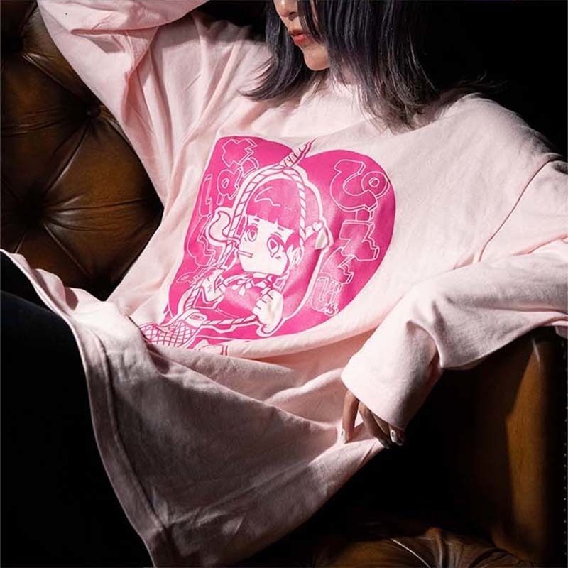 ★セール対象★ 送料無料 MASTER PRISM マスタープリズム ぴえんじゃないんよ ぴえん プリントTシャツ ピンク ライトピンク ロンT ロングTシャツ トップス ビッグサイズ ビッグシルエット 大きめ ゆったり XL おしゃれ かわいい 女の子 キュート 地雷系 ぴえん系 オリジナル ブランド